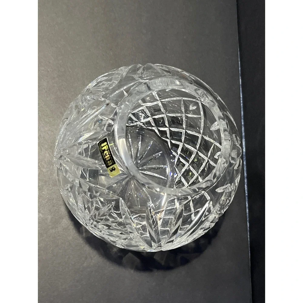 Irena Handcut 24% Lead Crystal Rose Bowl Vase Made in Poland Clear Glass 6 Inch